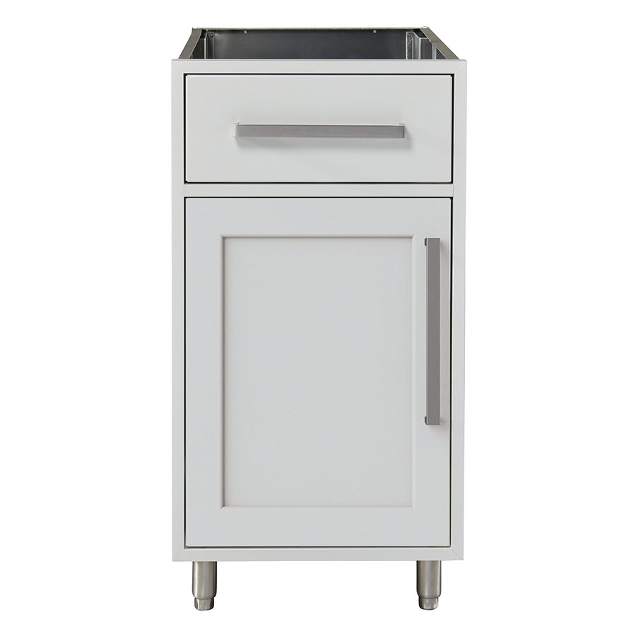 a white cabinet with a drawer and a door